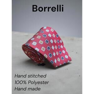 Borrelli Hand Stitched Red Polyester Tie with Geometric Motf